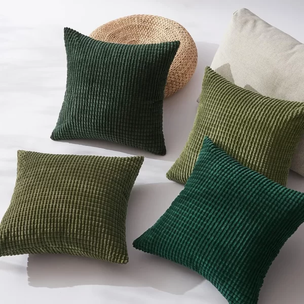 Coussin décoratives en velours côtelé doux vert