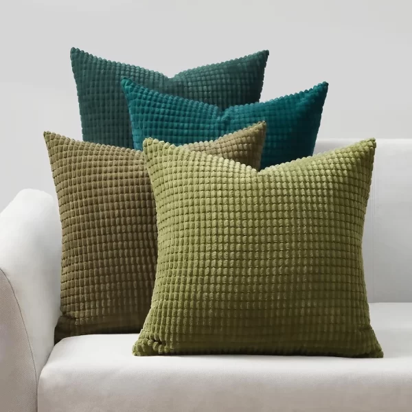 Coussin décoratives en velours côtelé doux vert